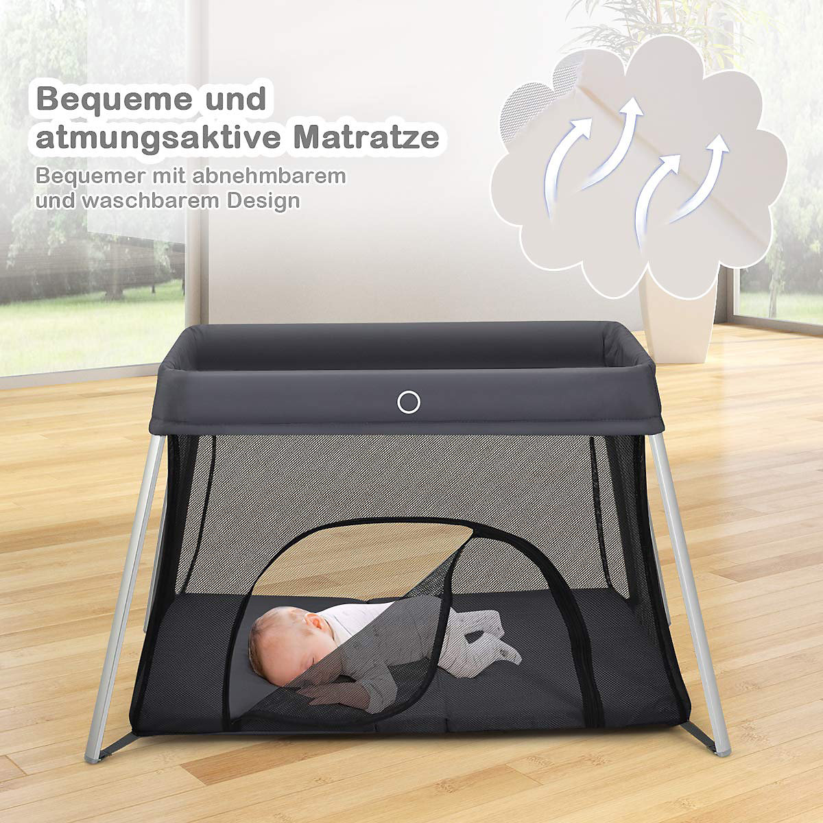 Reisebett Ein-Konpf-klappbar mit Matratze Babybett