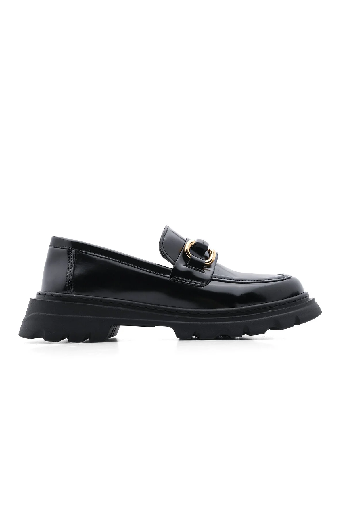 Marjin  Damen Loafer Hohe Sohle Schnalle Freizeitschuhe Kinles Schwarz