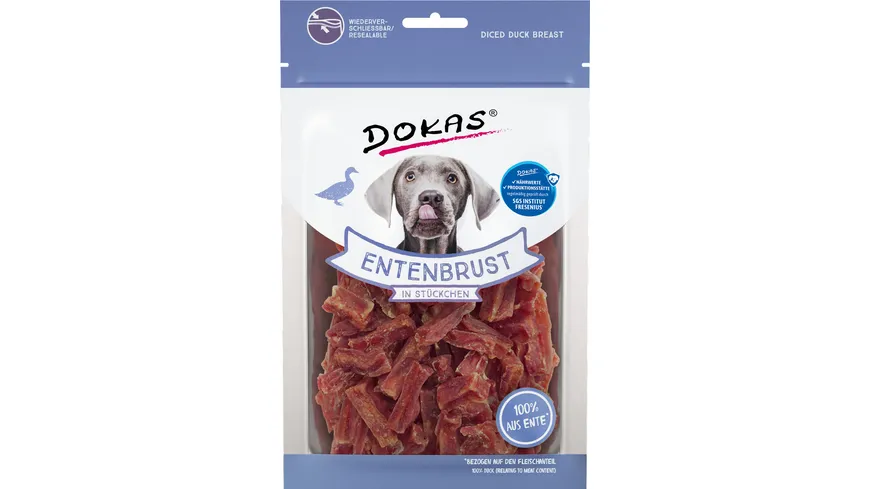 Dokas Hunde Snack Entenbrust in Stückchen klein 70 g