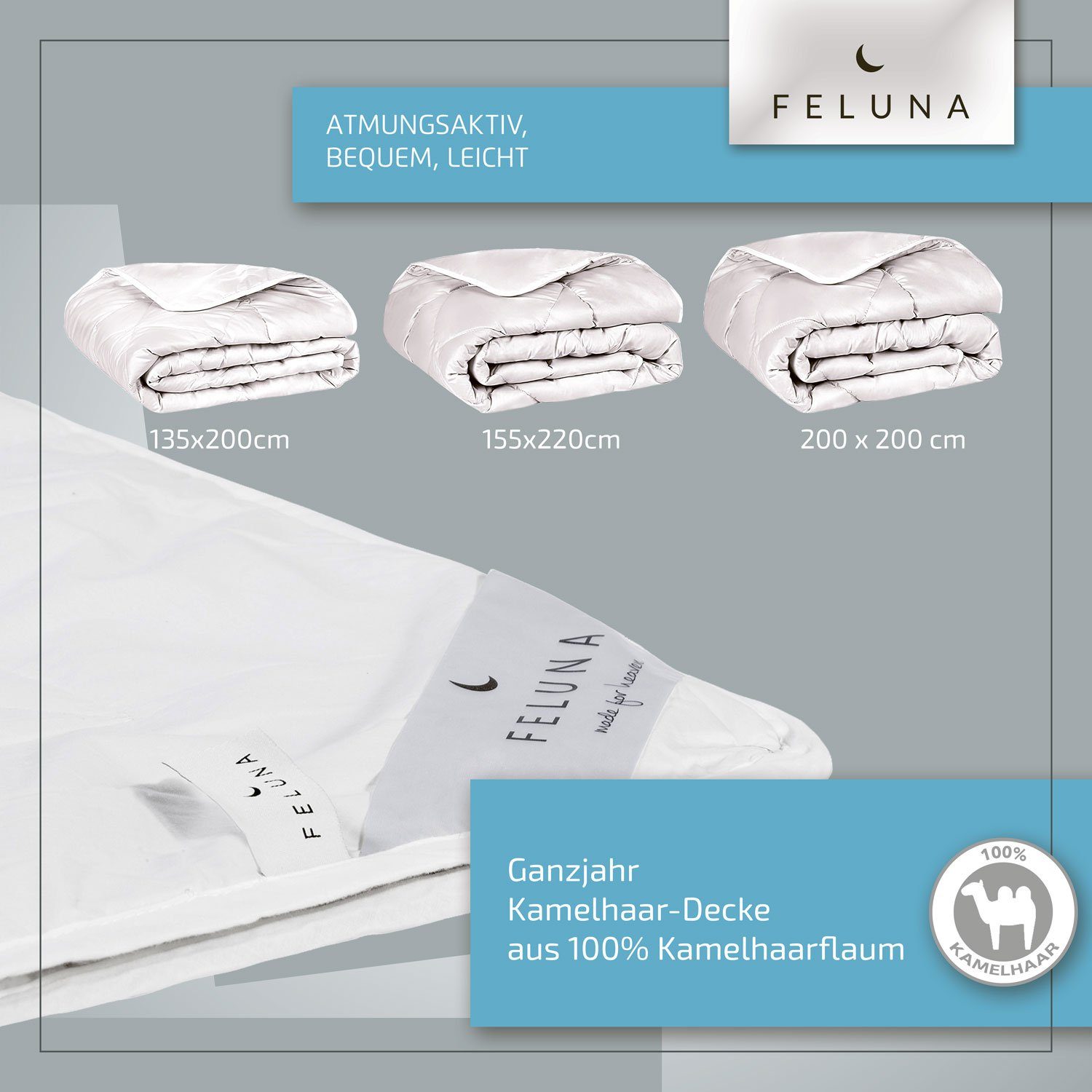 Naturhaarbettdecke, Ganzjahres-Decke Steppdecke, Feluna, Füllung: Kamelhaar