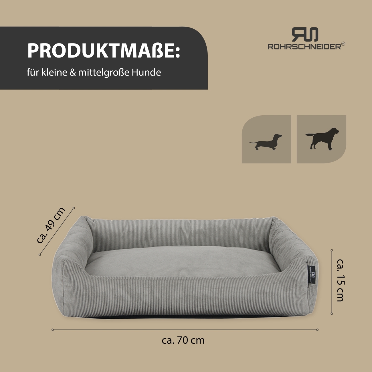 Rohrschneider Hundebetten Rohrschneider Hundebett mit Gratis-Beigabe, waschbar, robuster Fein-Cordstoff grau