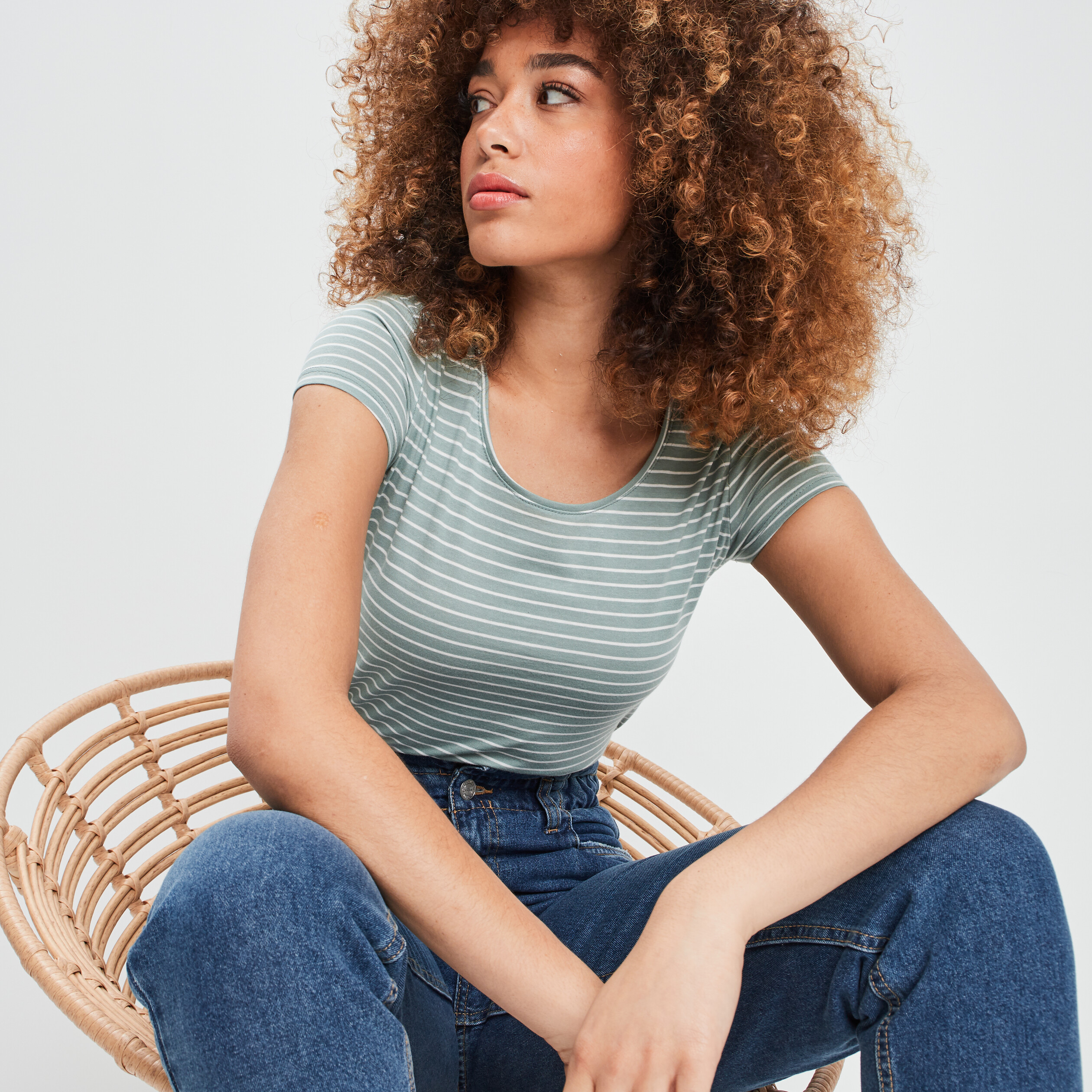 T-shirt en jersey de coton rayé vert pastel femme | La Halle