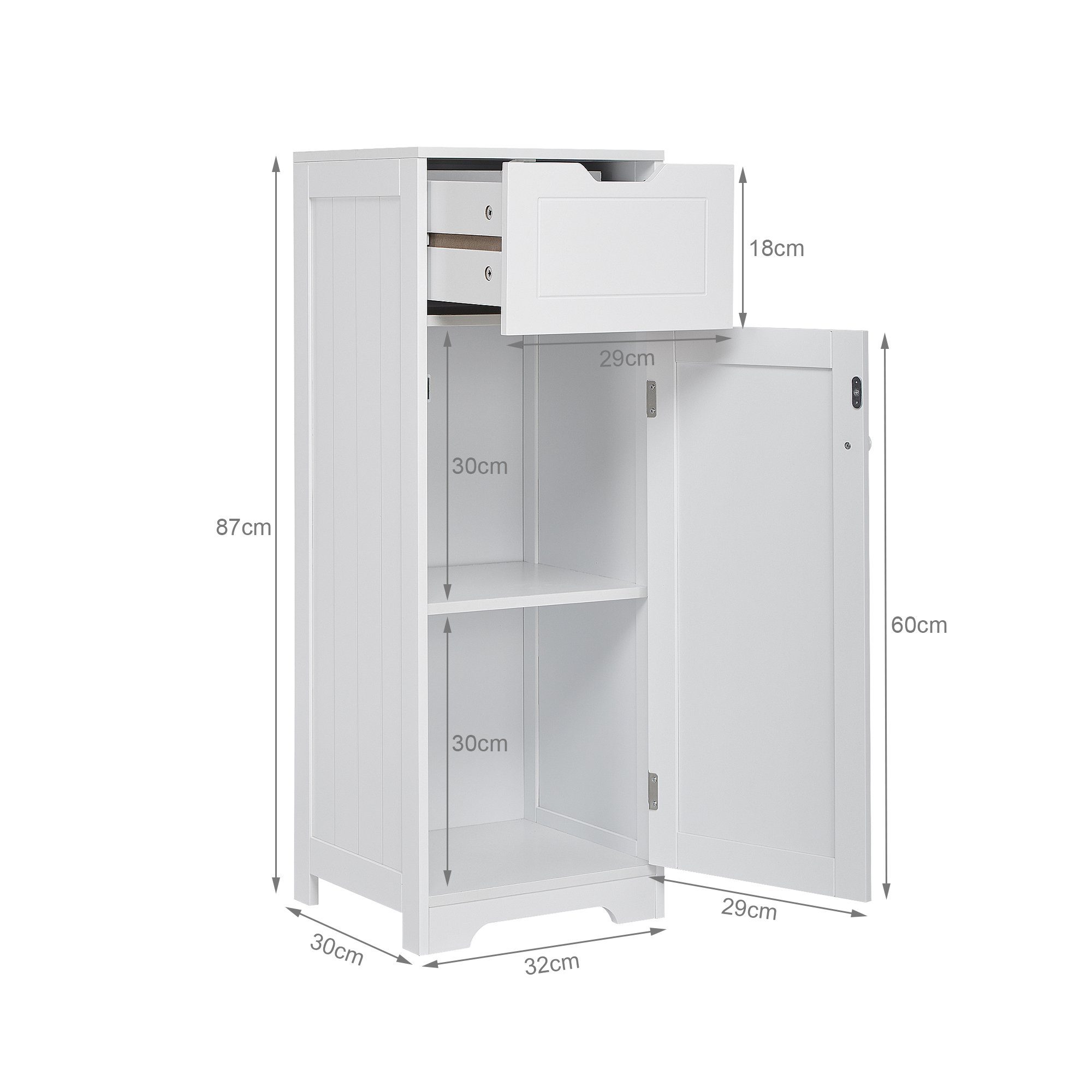 Mondeer Badkommode Badezimmerschrank, Badschrank, 87x32x30cm, weiß
