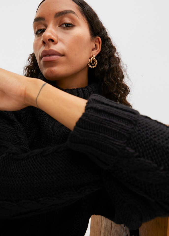 Rollkragen-Pullover mit Zopfmuster