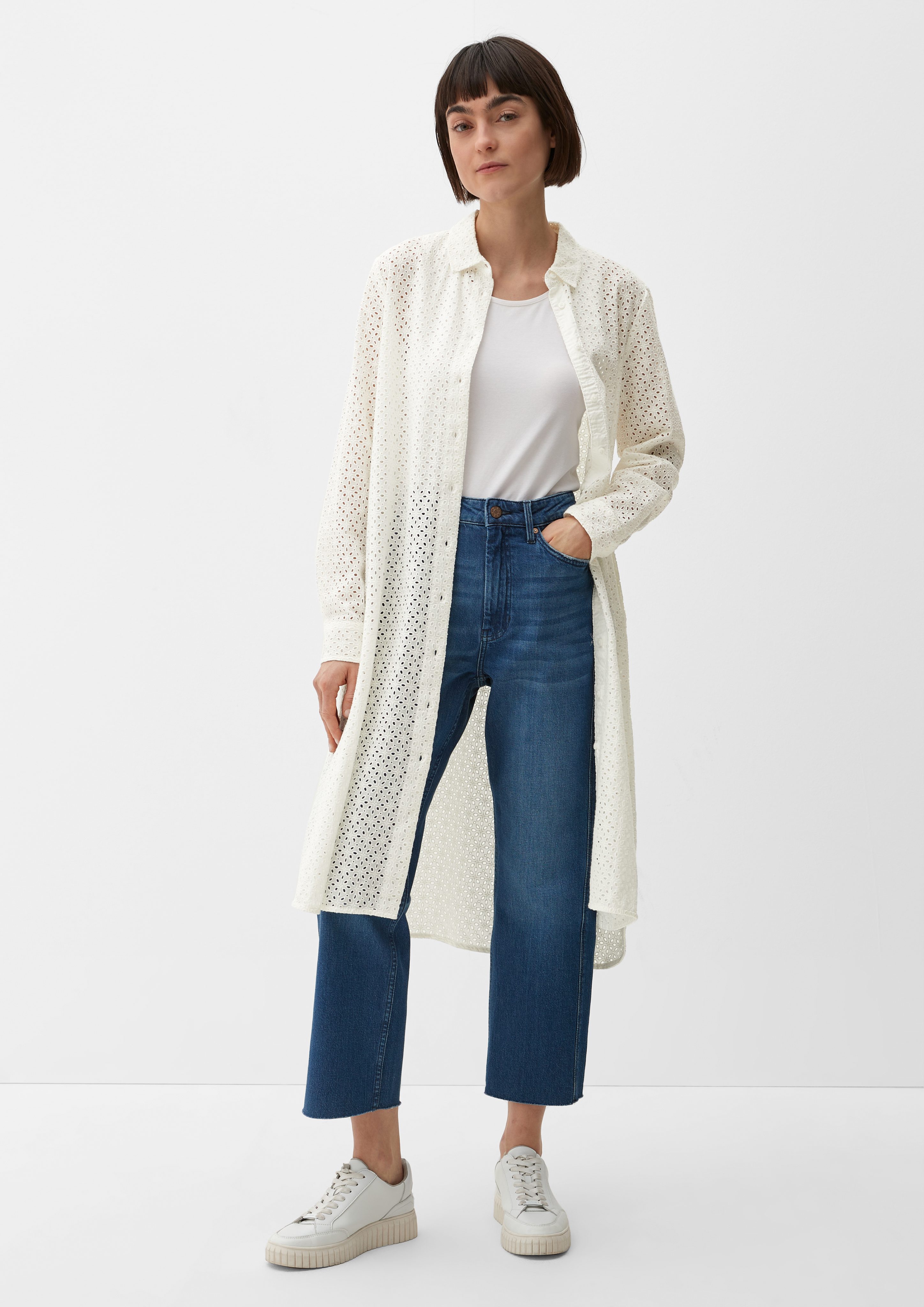 s.Oliver Langarmbluse Longbluse aus Broderie Anglaise