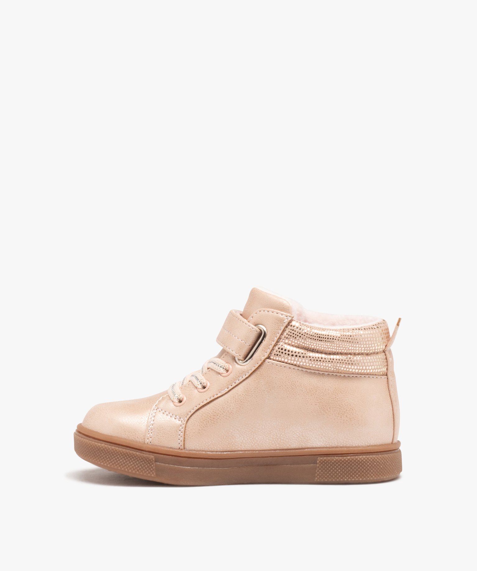 Baskets fille mid-cut unies à col pailleté et détails en ... rose | GEMO