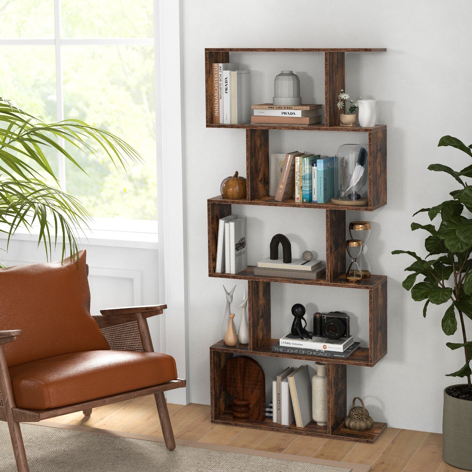 COSTWAY Bücherregal, Raumteiler mit 5 Ebenen, 70 x 23,5 x 158 cm
