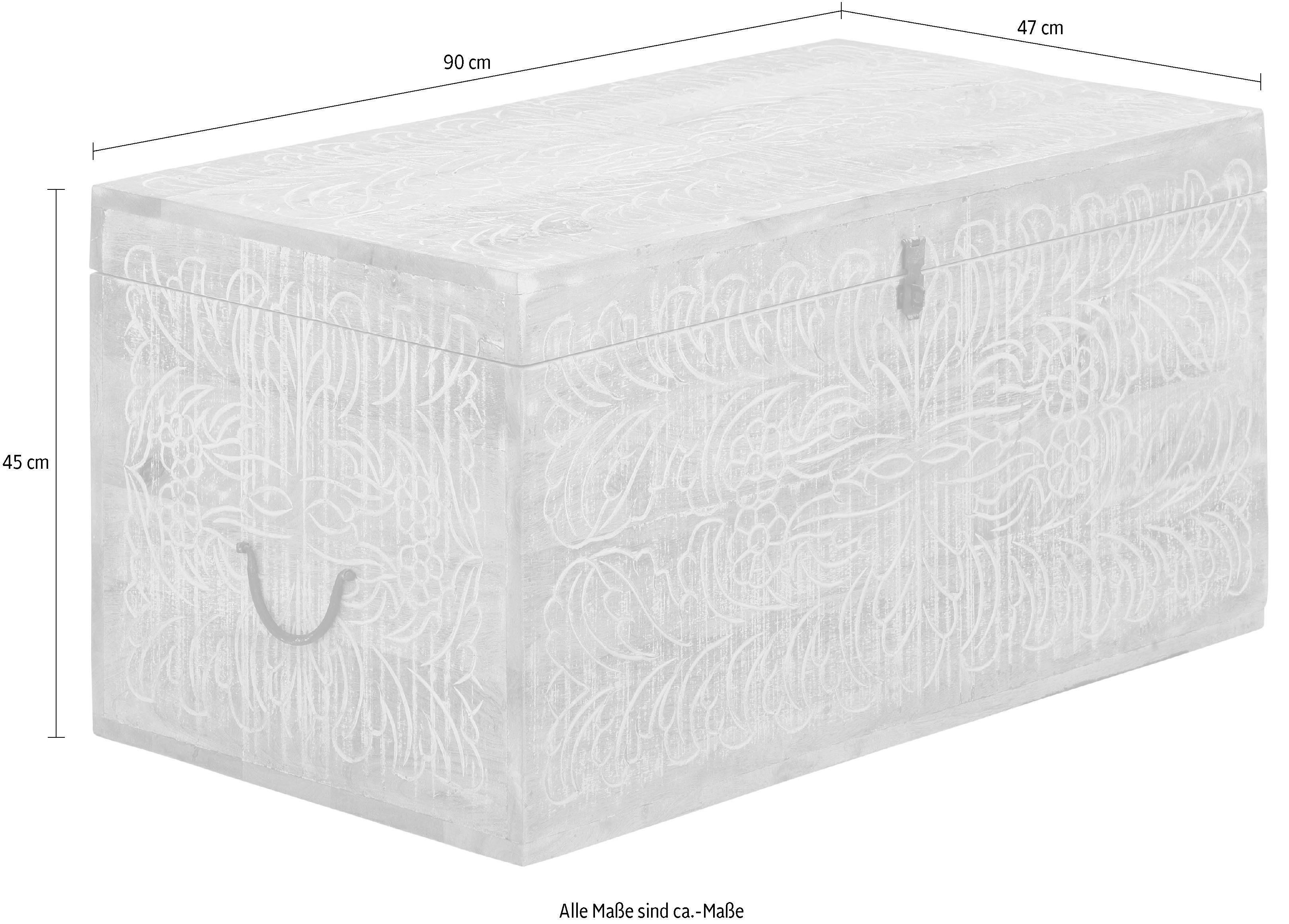 Home affaire Truhentisch Lavin, Mangoholz, mit dekorativen Schnitzereien, Handgefertigt, Breite 90 cm