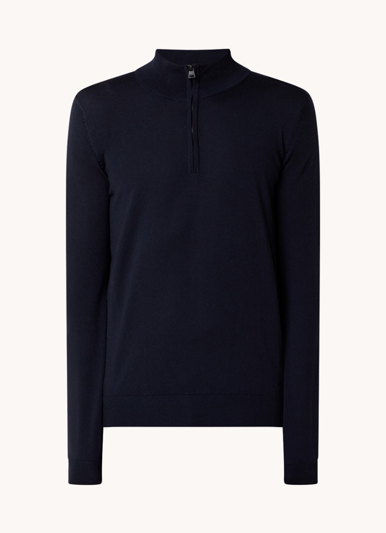 HUGO BOSS San Quirin fine-knit virgin wool pullover with half zip