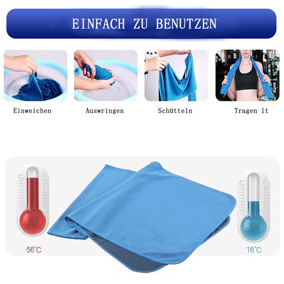 FeelGlad Sporthandtuch Kühlendes Handtuch 3 Stück 100x30 cm für Yoga,Golf,Reisen,Sport