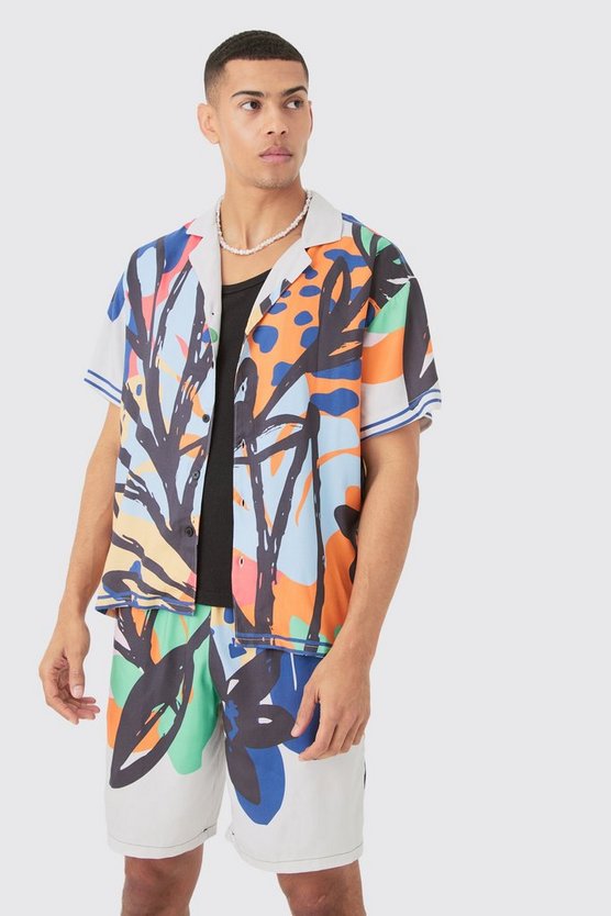 Boxy Viscose Abstract Flower Shirt & Short Set