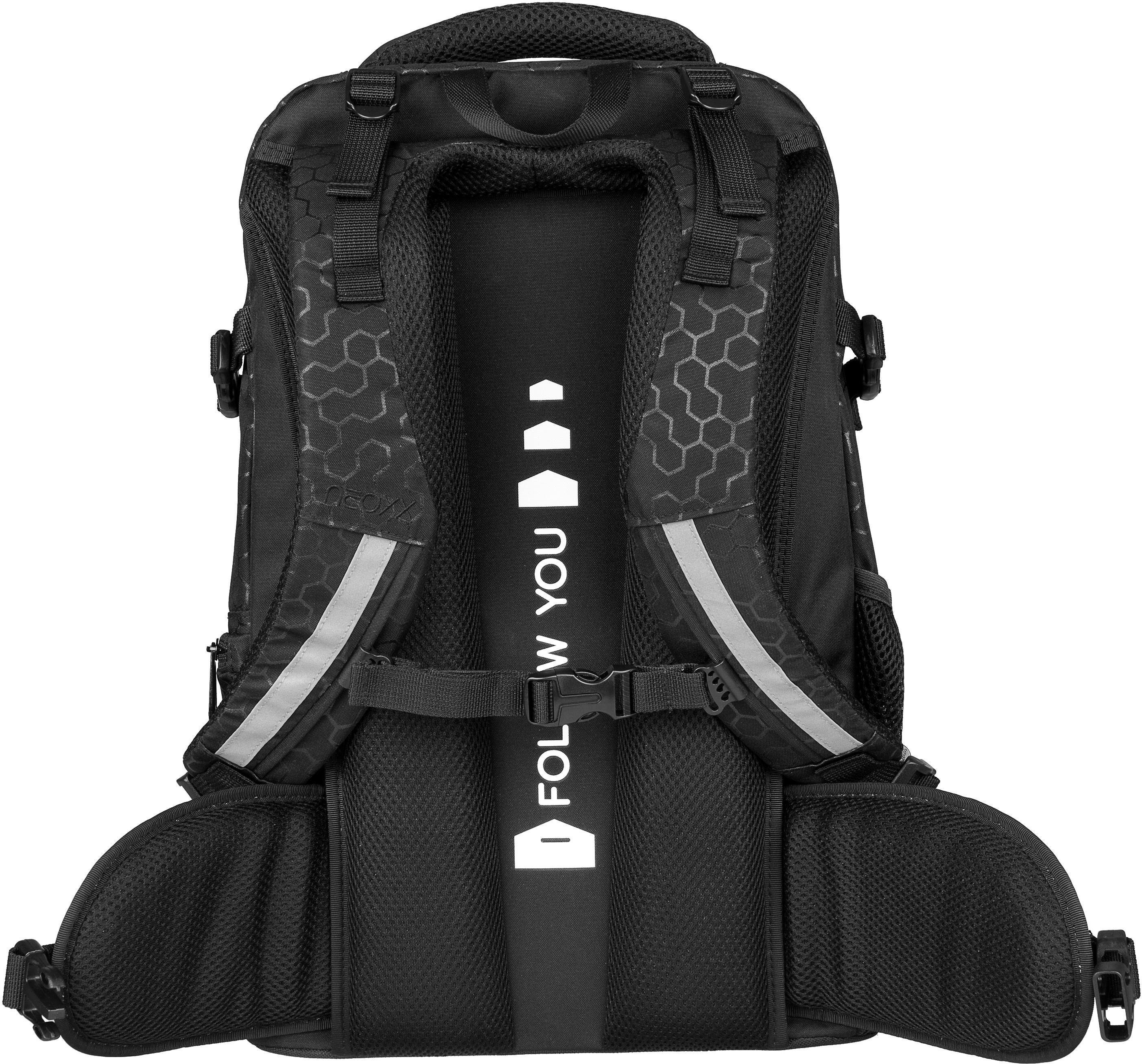 neoxx Schulrucksack Active, Lost in black, aus recycelten PET-Flaschen