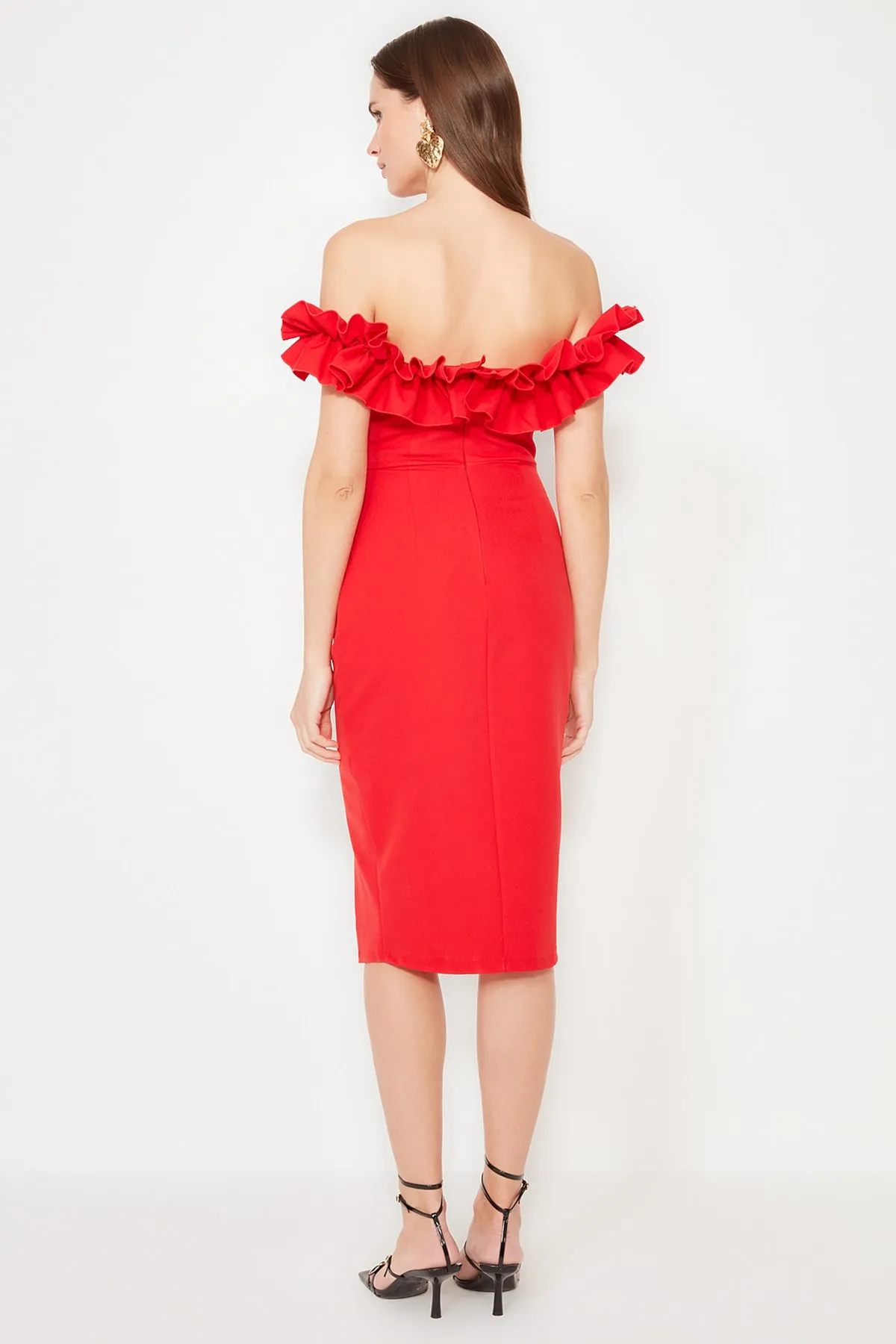 Trendyol Collection  Rotes, tailliertes, gewebtes, elegantes Abendkleid TPRSS21EL1515