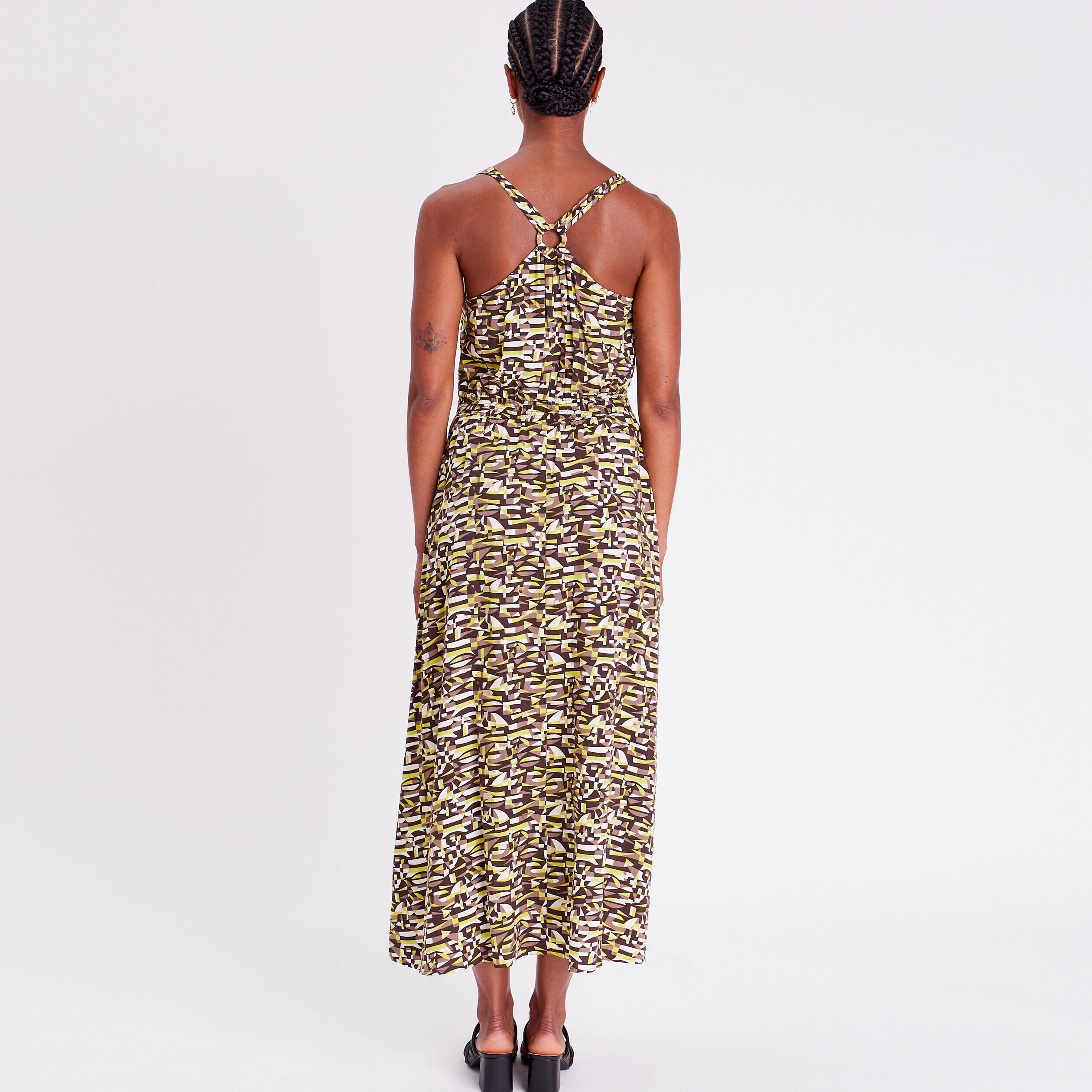 Robe longue évasée fendue marron femme | Cache Cache