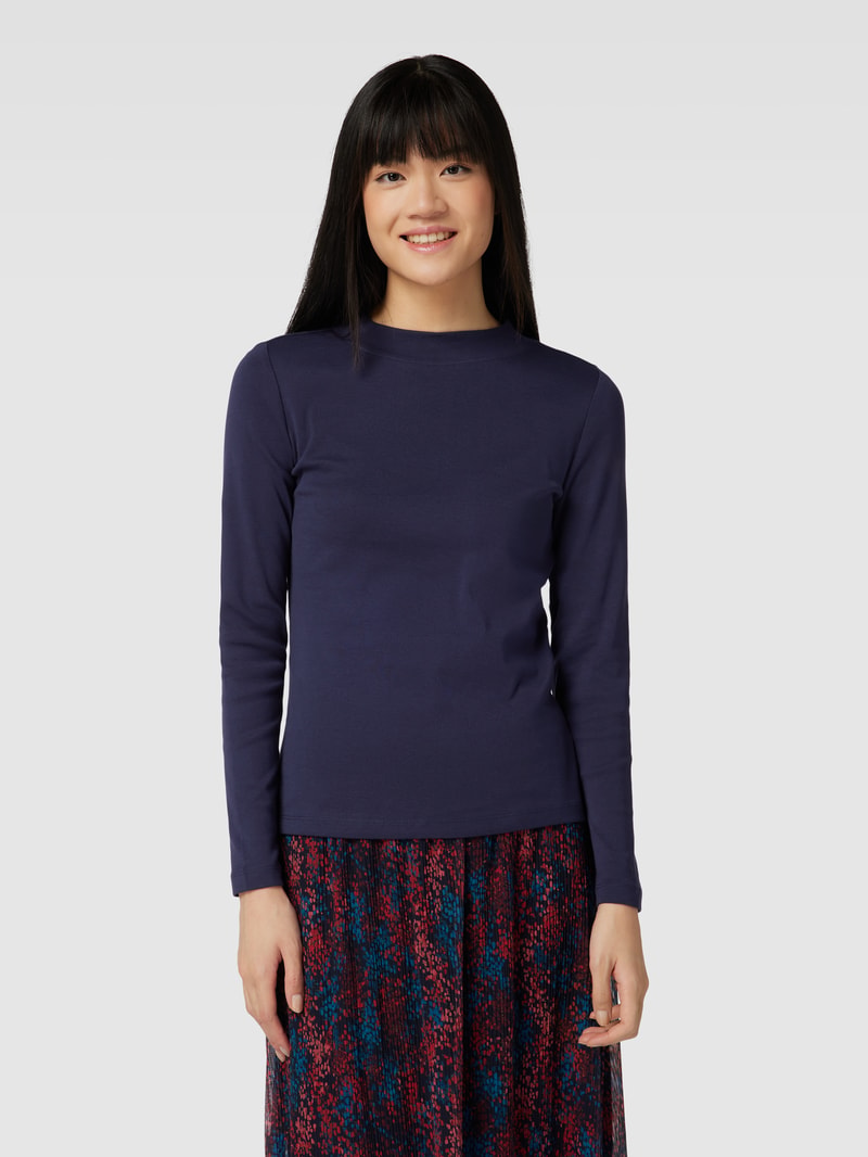 Longsleeve mit geripptem Rundhalsausschnitt in dunkelblau
