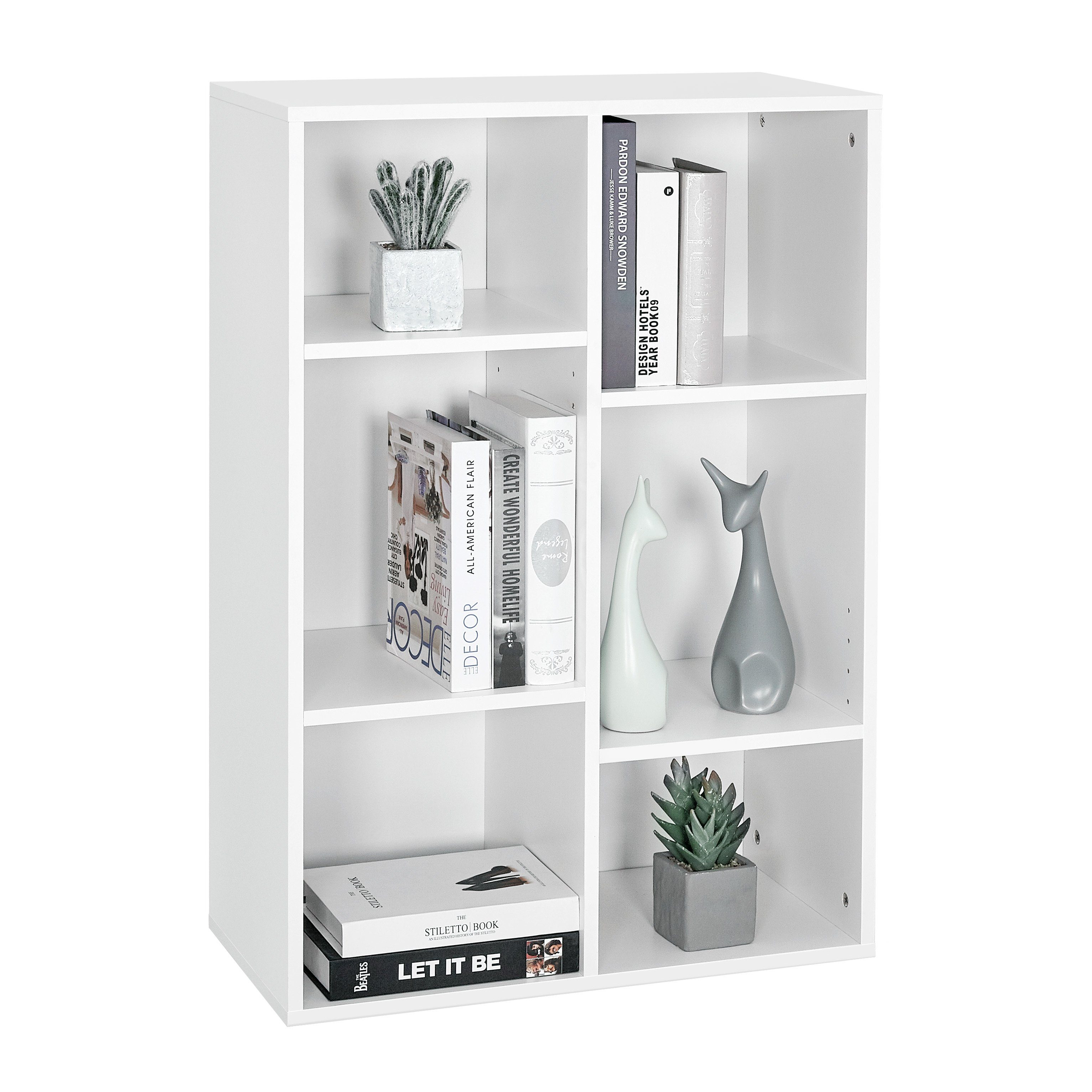 Mondeer Bücherregal Bücherschrank, Würfelregal, Standregal, mit 6 Fächern, Weiß