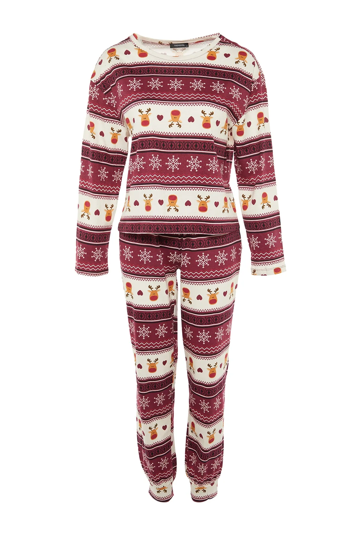 Trendyol Collection  Mehrfarbiges, gemustertes Strick-Pyjama-Set aus 100 % Baumwolle mit Weihnachtsmotiv THMAW23PT00315