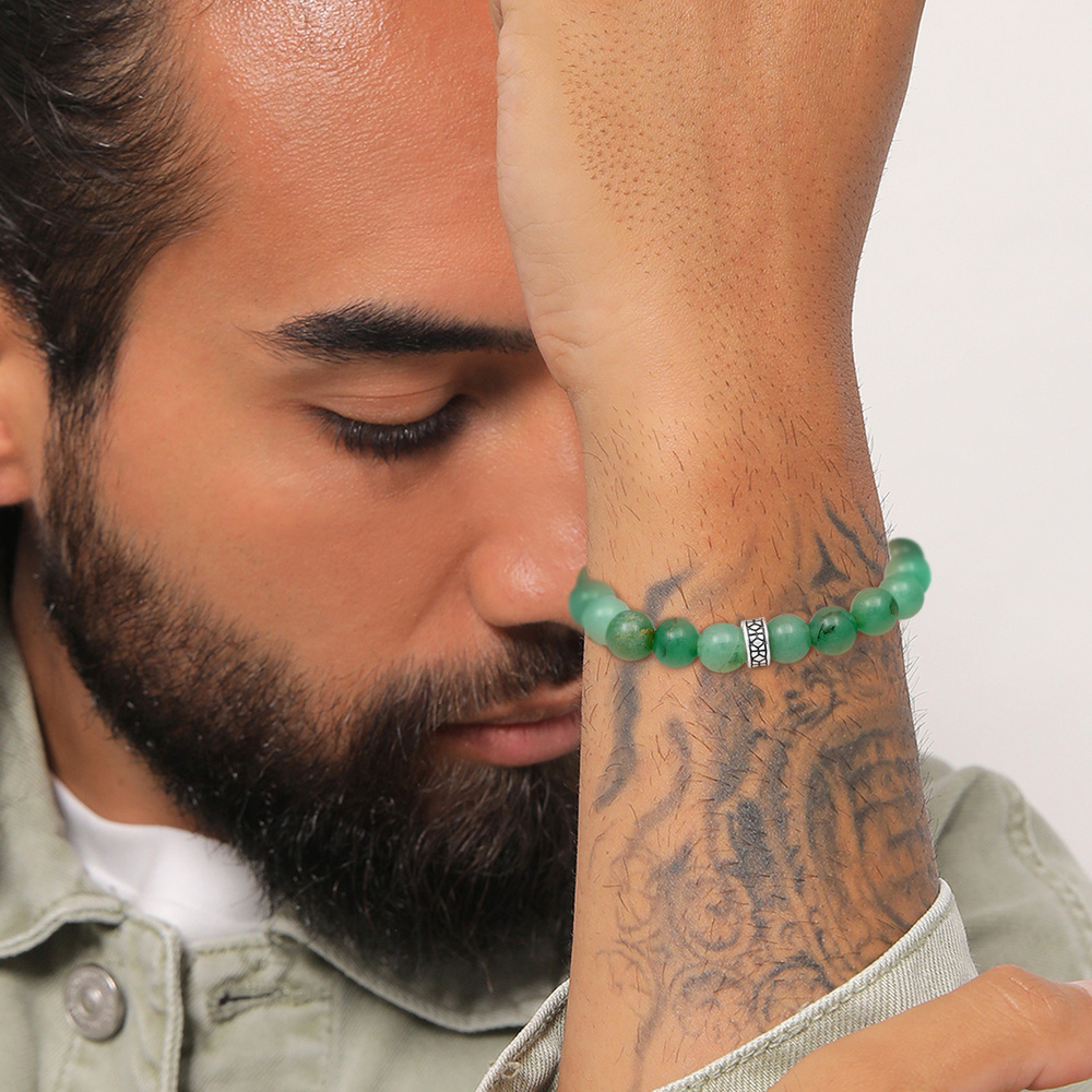 KUZZOI KUZZOI Bracelet Hommes Beads Vintage avec Aventurine en argent sterling 925 Bracelet