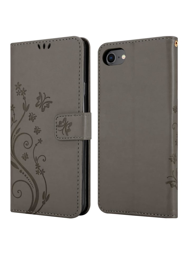 cadorabo Hülle für Apple iPhone 7 / 7S / 8 / SE 2020 Blumen Design in FLORAL GRAU günstig kaufen onesize