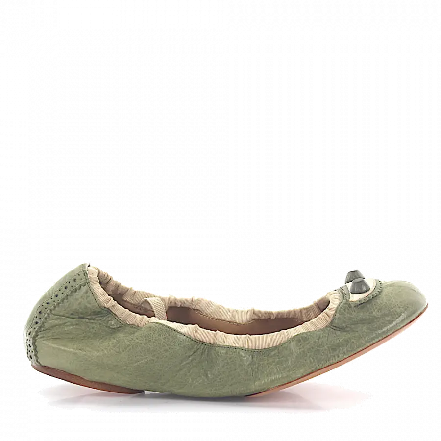 Balenciaga - Ballerinas Faltbar Glattleder Kalbsleder Lochmuster Nieten grün - grün