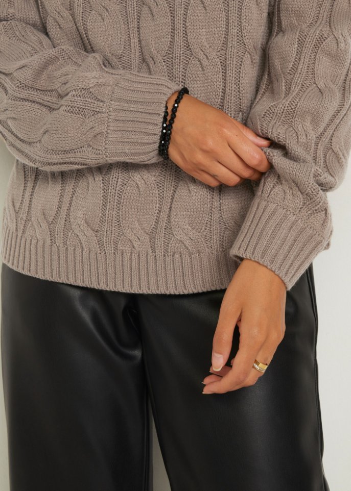 Rollkragenpullover mit Zopfmuster