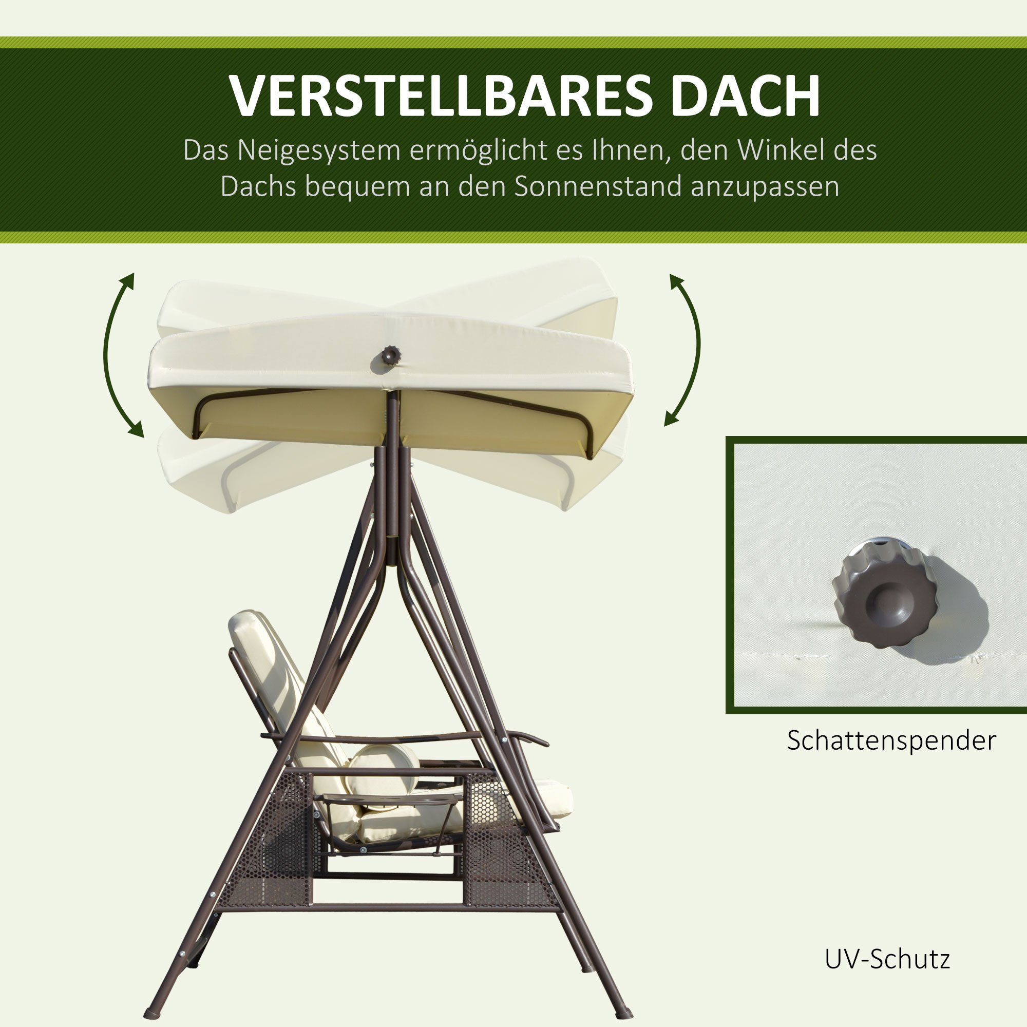 Outsunny Hollywoodschaukel Hollywoodschaukel, 3-Sitzer, Set, 1 tlg., 1 x Hollywoodschaukel, inkl. Sonnendach