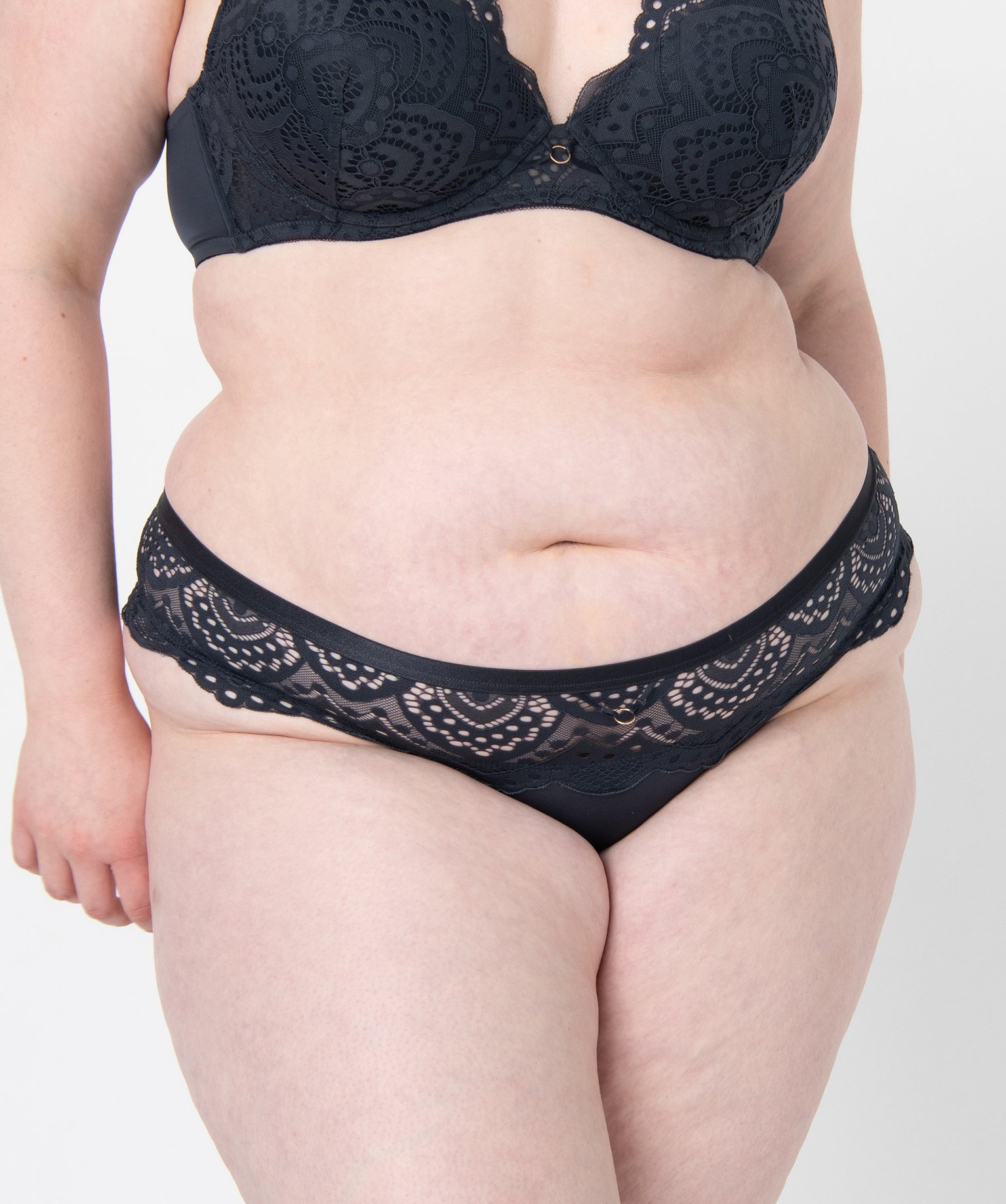 Culotte femme grande taille en dentelle et microfibre bleu fonce | GEMO