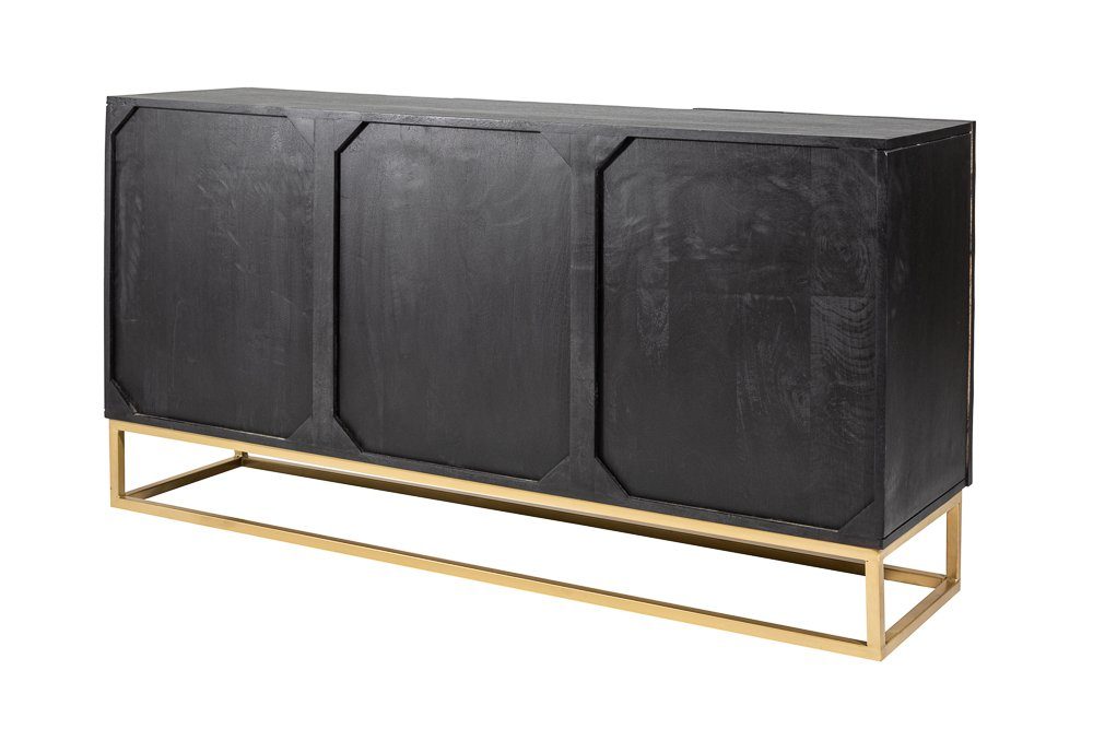 riess-ambiente Sideboard SCORPION 140cm schwarz / gold, Massivholz · Metall · Kommode · 3D Schnitzereien · Wohnzimmer
