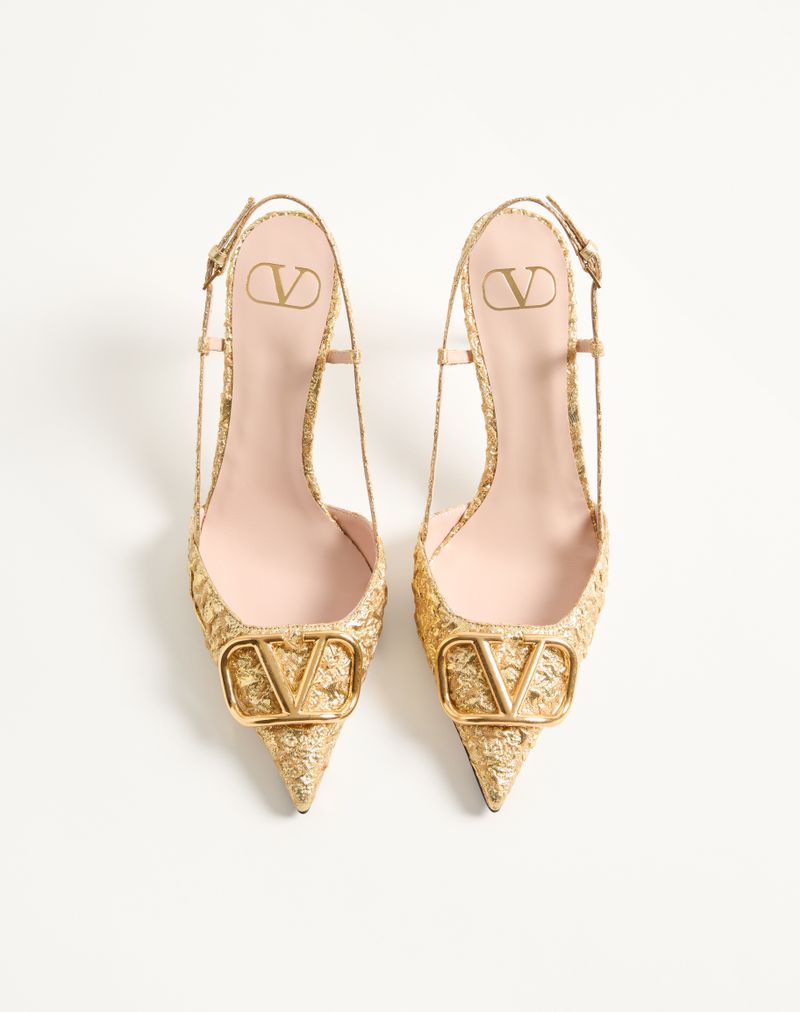 Sandálias VLogo Signature Slingback Décolleté em tecido jacquard cloqué de 80 mm