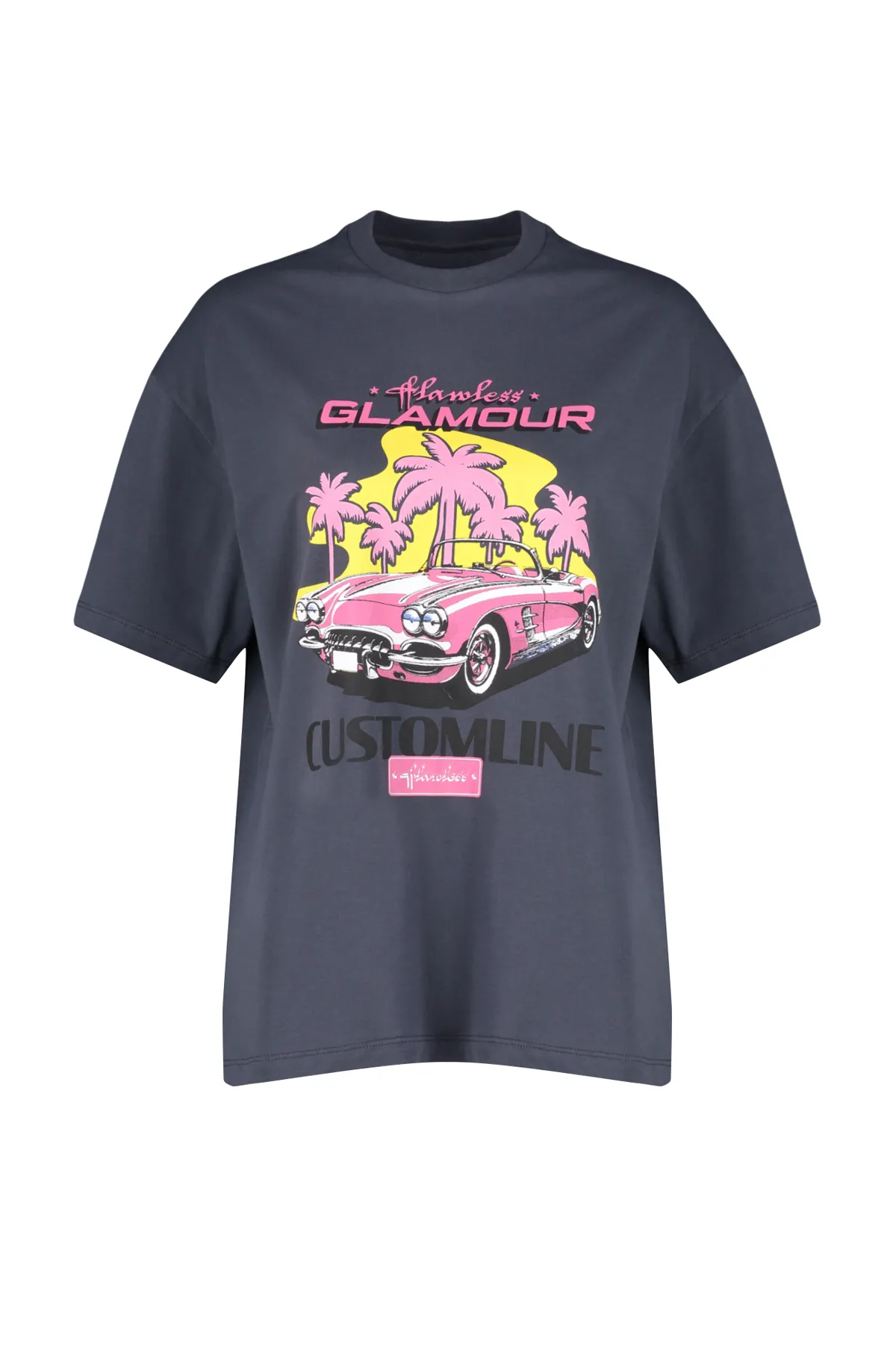 Trendyol Collection  Anthrazitfarbenes, bedrucktes Oversize/Wide Fit Rundhals-Strick-T-Shirt aus 100 % Baumwolle TWOSS24TS00135