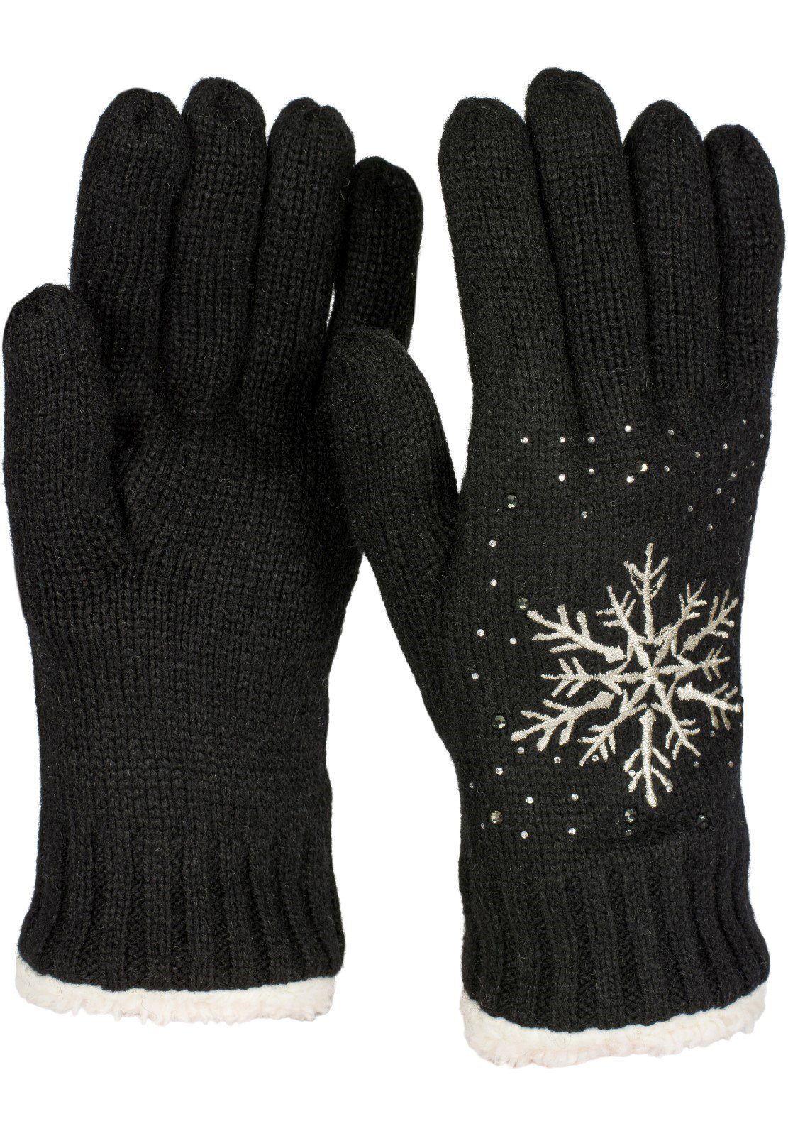 styleBREAKER Strickhandschuhe Strickhandschuhe mit Schneeflocke, Strass und Fleece