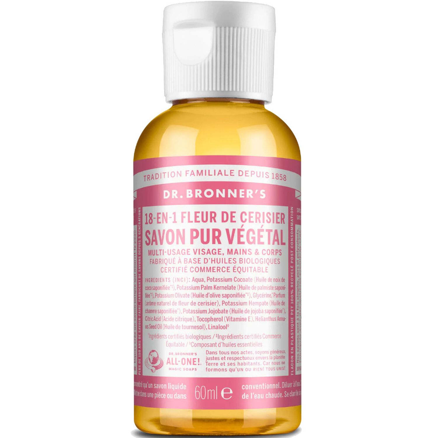 Dr Bronners Savon liquide Fleur de cerisier Un savon de Castille liquide naturel 18-en-1