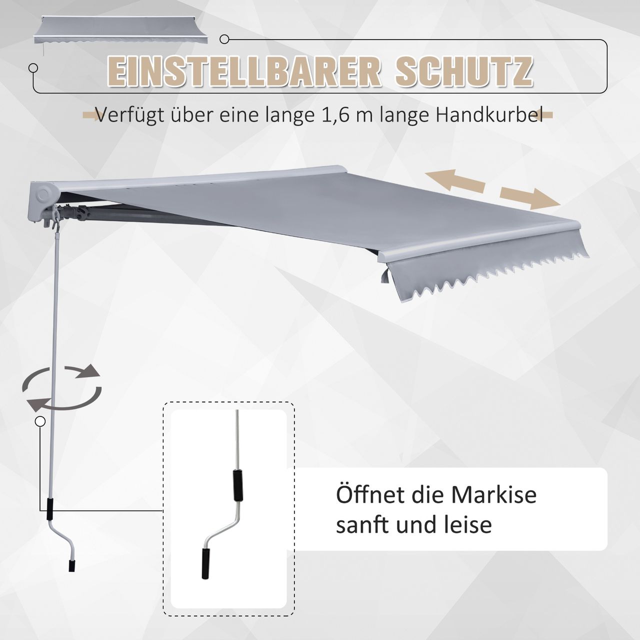 Outsunny Markise Alu-Markise Gelenkarmmarkise 4,5x3m Sonnenschutz Grau
