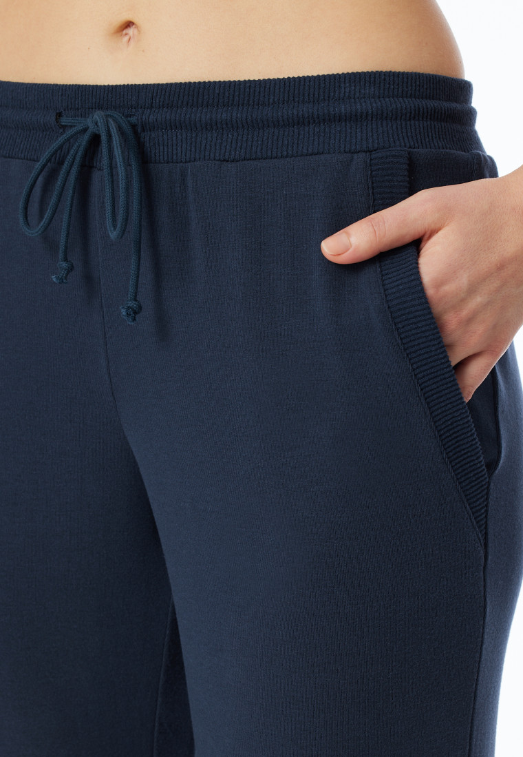 Hose lang Feinripp Bündchen nachtblau - Mix+Relax