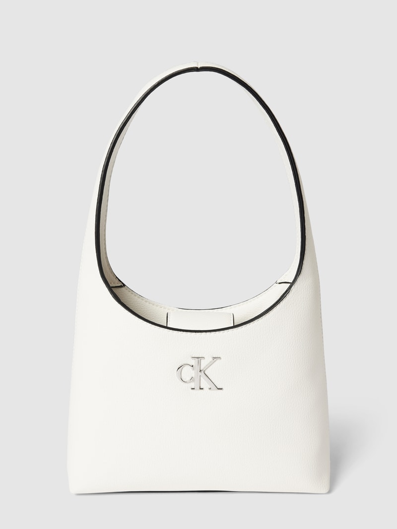 Schultertasche mit Label-Applikation Modell 'MINIMAL MONOGRAM' in weiss