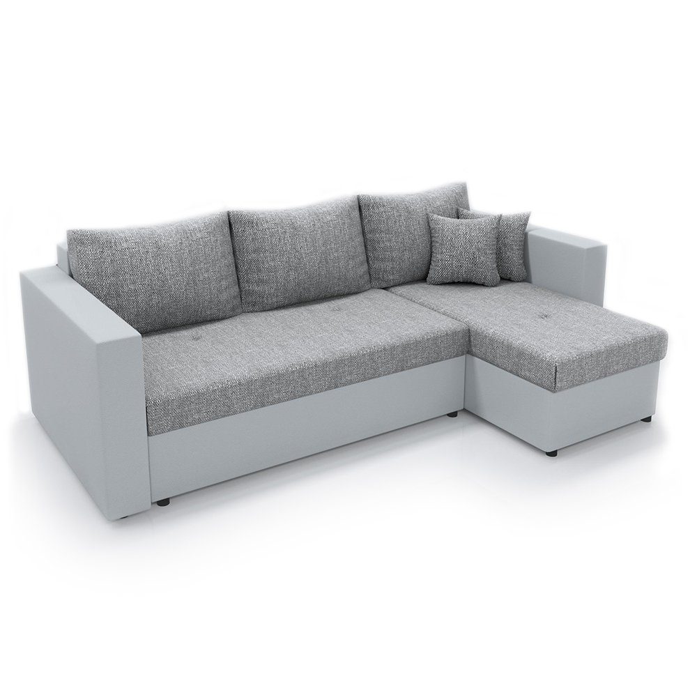 Vicco Ecksofa Sofa Couch Schlafsofa mit Schlaffunktion Weiß/Grau, mit Bettfunktion