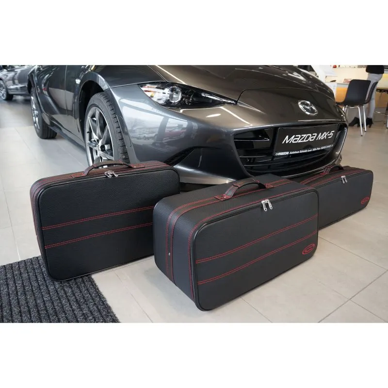Roadsterbag Mazda MX-5 ND + RF (EU) - 3tlg. Kofferset Kofferraum - Naht Rot\/Futter Grau