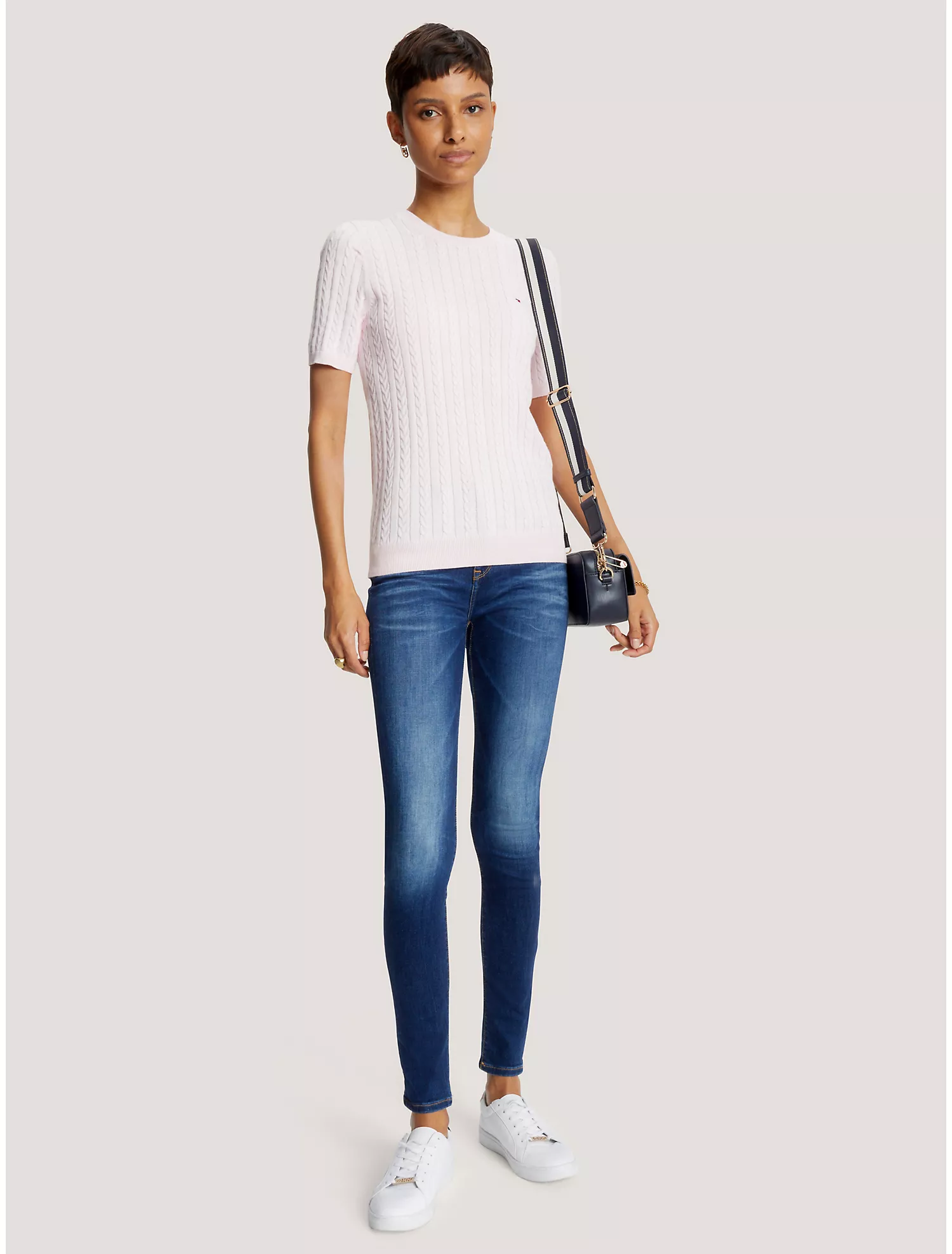 Cable Knit Short-Sleeve Sweater
