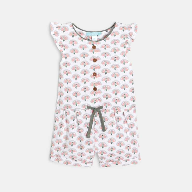 Combinaison courte paons rose bébé fille