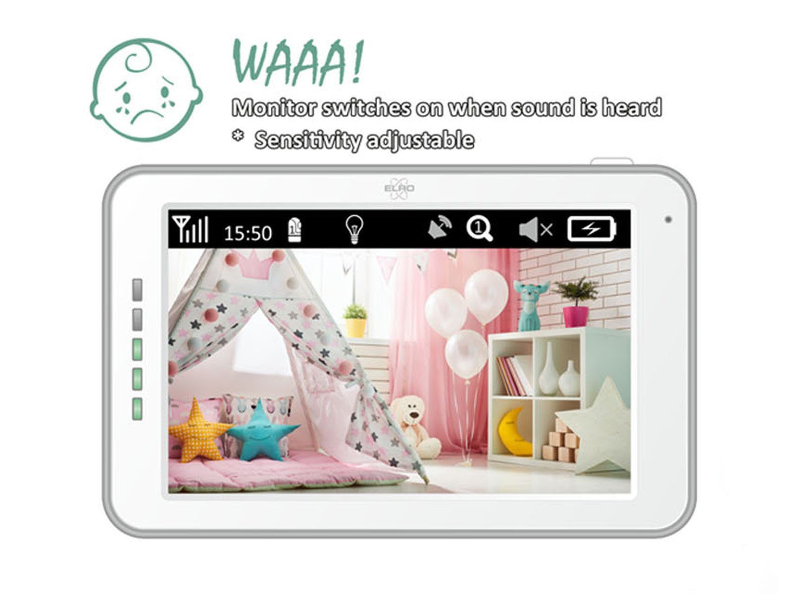 Elro Video-Babyphone, Nachtlichtfunktion & 3 Schlaflieder, Baby Cam mit Kameras für 2 Kinder - Monitor und Handy App