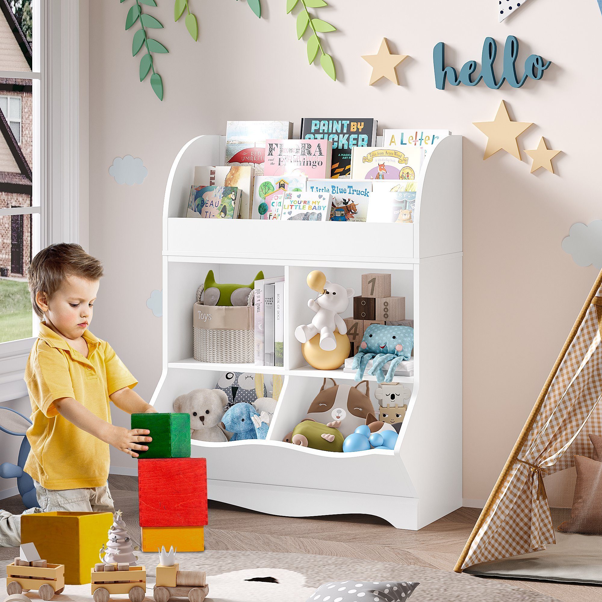 HOMECHO Bücherregal, Spielzeugregal mit Ablagefächern und Fächern Kinderregal