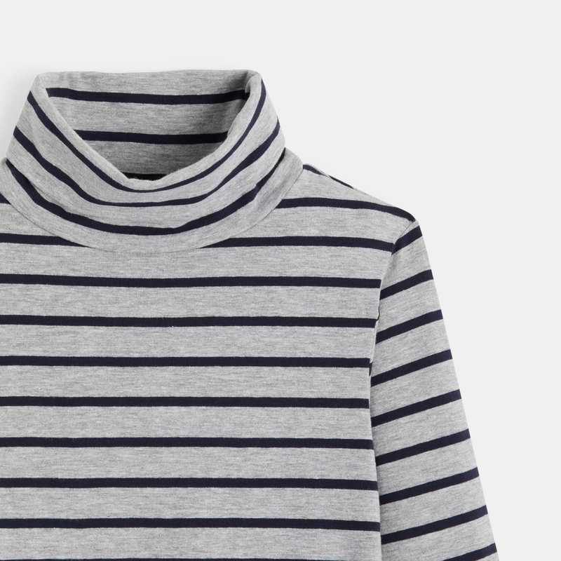 T-shirt col roulé rayé gris garçon