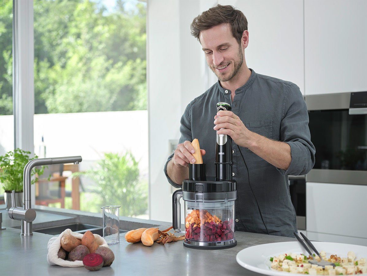 Braun Stabmixer MQ 9195XLI MultiQuick 9, 1200 W, Schneebesen, Küchenmaschinen Aufsatz, Zerkleinerer, 600 ml Mixbecher