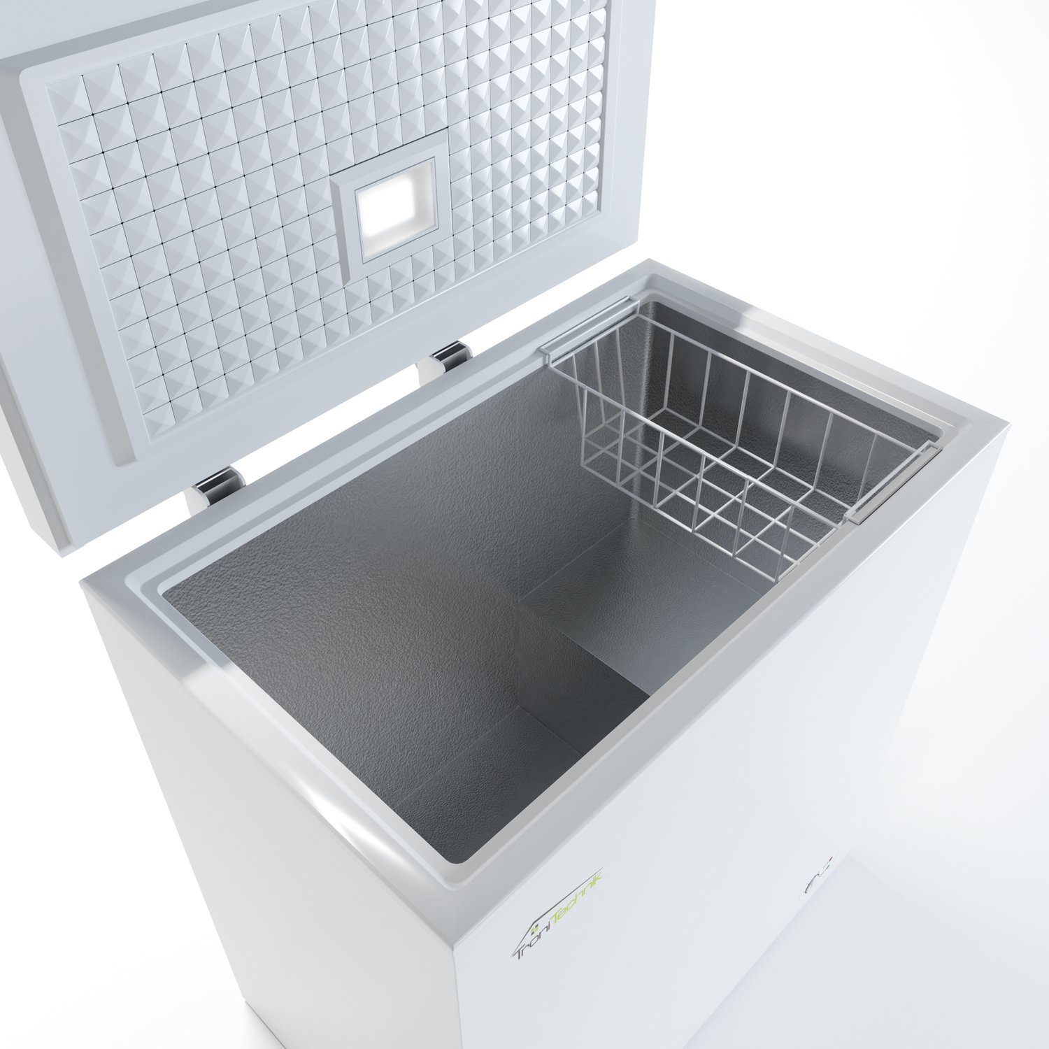 TroniTechnik Gefriertruhe BORGAR 160 PRO, 70 cm breit, 147 l, inkl. Dual Thermostat, LED Licht, Griff, Schloss, Rollen, Einlegekorb