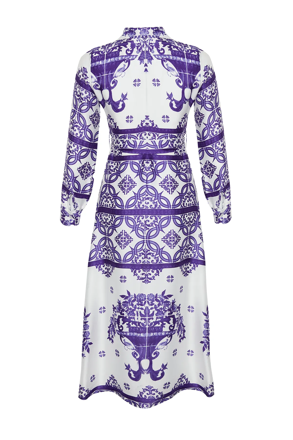 Trendyol Modest  Lila gewebtes Satin-gemustertes Hemd-Abendkleid TCTSS24EB00039