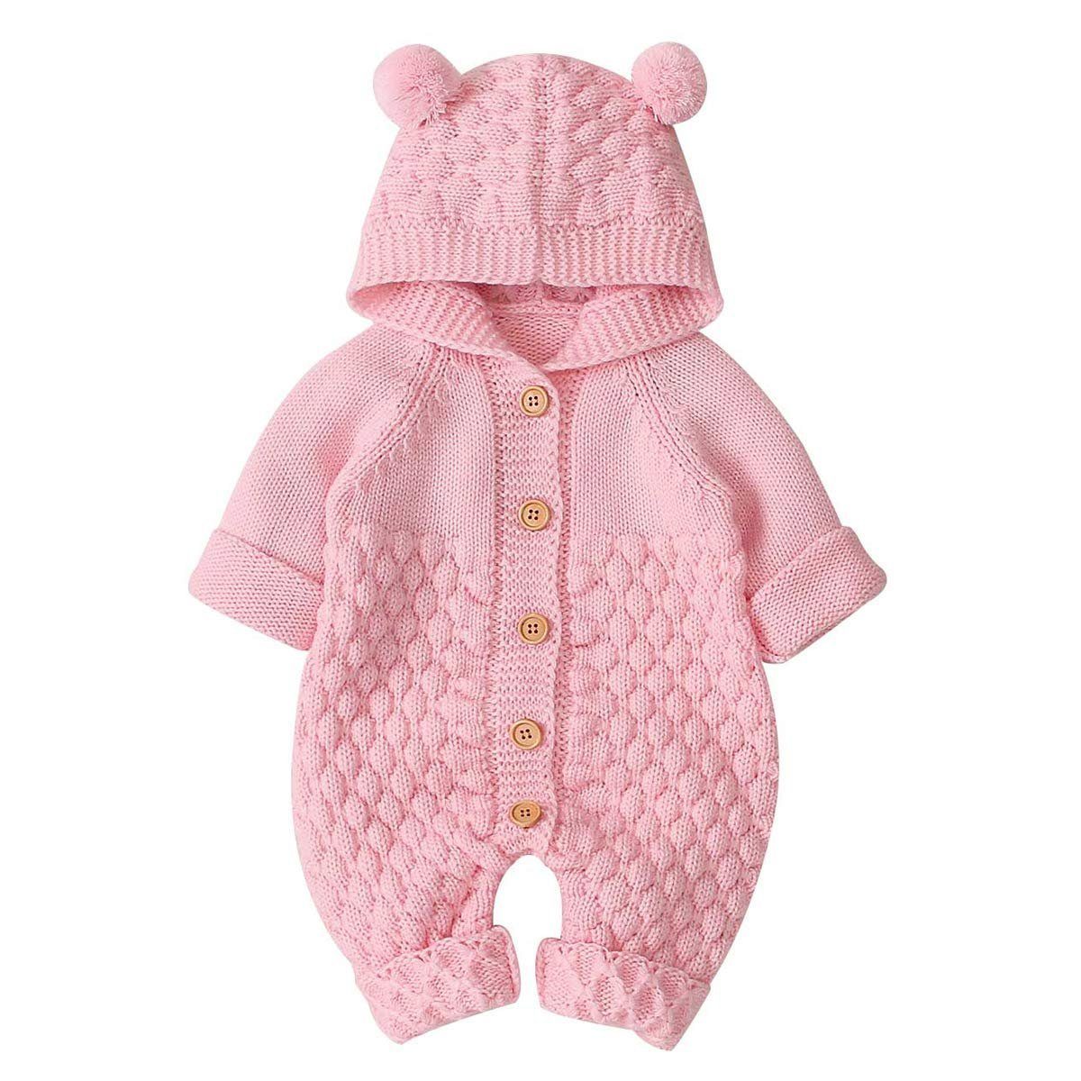 Haiaveng Strampler Baby-Ohr-Strick Overall mit Kapuze Winter Warmer
