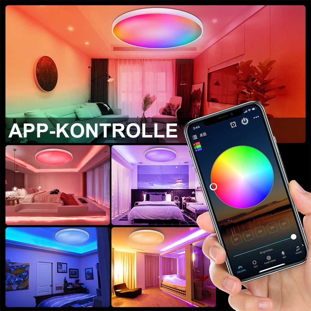 Sunicol Deckenleuchte Smart LED Deckenlampe Farbwechsel, 30W/48W,RGB+CCT, Dimmbare, Timer, LED wechselbar, RGB+CCT