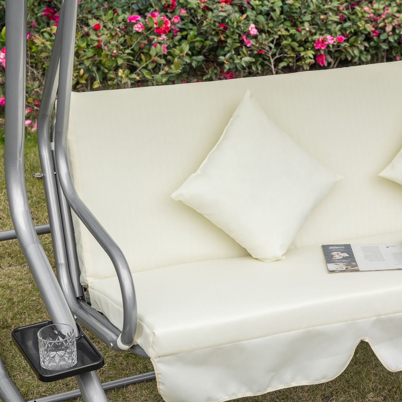 Outsunny Hollywoodschaukel Gartenschaukel 3-Sitzer Liegefunktion Stahl Beige