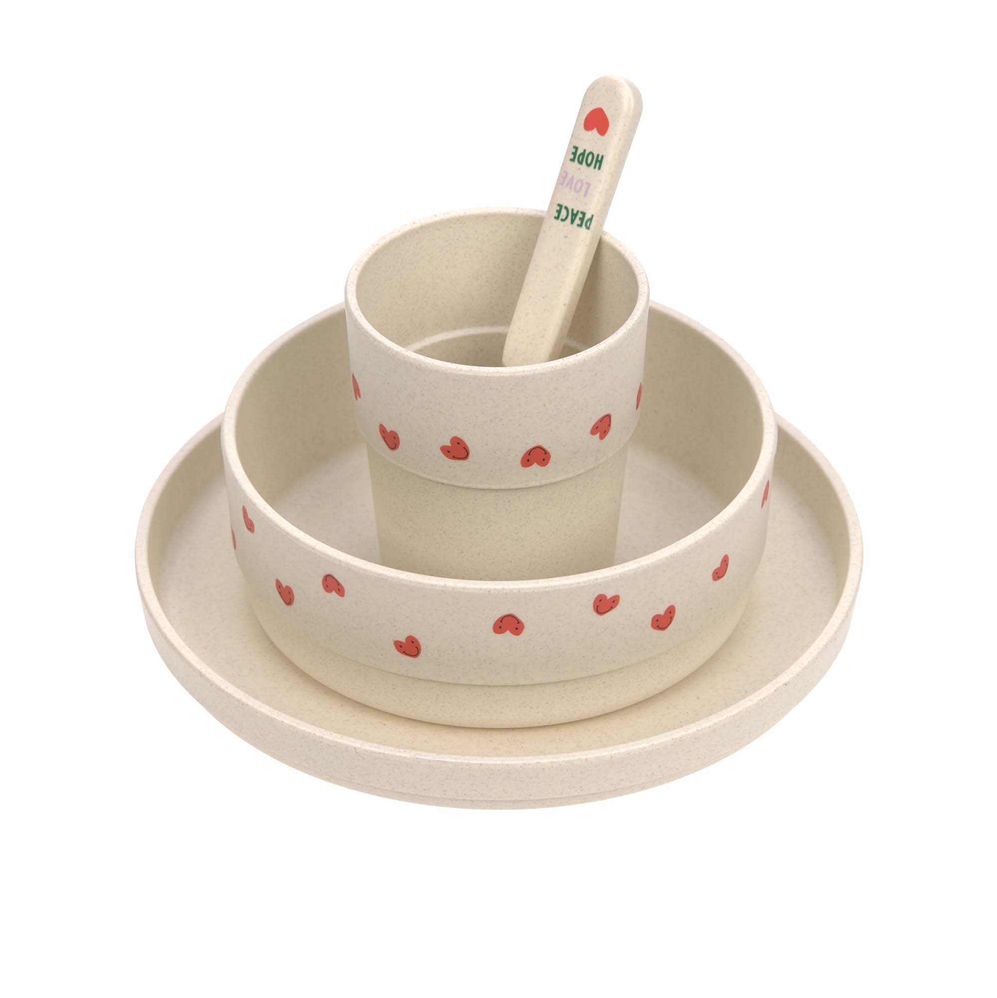 Kindergeschirr Set (Teller - Schüssel - Becher - Löffel) - Happy Rascals, Herz