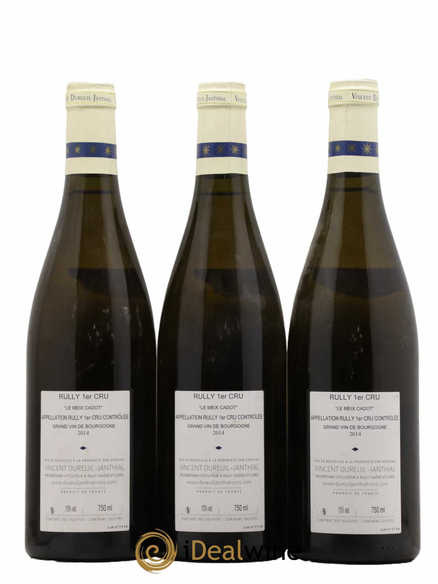 Rully 1er Cru Le Meix Cadot Vieilles Vignes Vincent Dureuil-Janthial  2014 - Lot de 3 Bouteilles